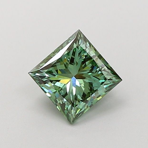 Loose Lab Diamond IGI Princess 1.01ct Fancy Vivid Green VS2: Loose Lab Diamond IGI Princess 1.01ct Fancy Vivid Green VS2 Loose lab-created princess cut diamond weighing 1.01ct, featuring Fancy Vivid Green color and VS2 clarity, certified by IGI. Measurements ar