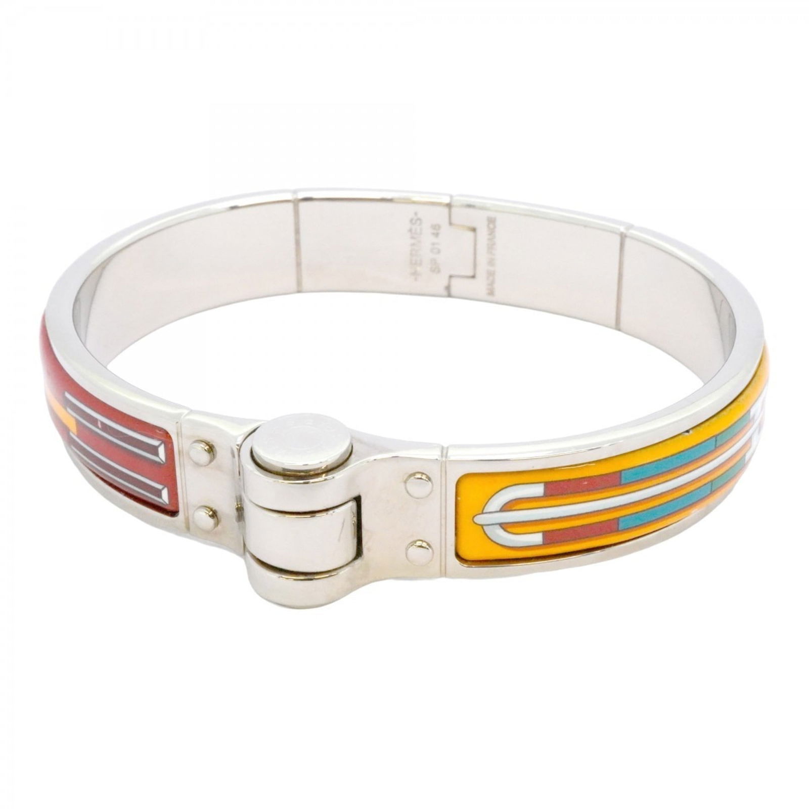 Hermes Metal Bangle: Hermes Metal Bangle Hermes metal bangle for women, colored multi with silver, measuring 17cm in length. Condition is used (good) with visible traces of usage. Item Specifics: Brand: Hermes Type: Bangl