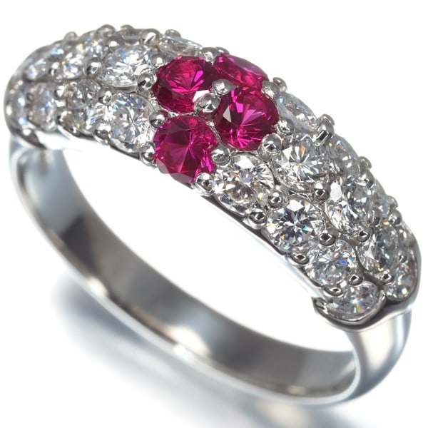 Crescent Vert Ring with 0.40Ct Lab-Created Ruby and Diamond Paved, Us8-8.25 Pt 900: Crescent Vert Ring with 0.40Ct Lab-Created Ruby and Diamond Paved, Us8-8.25 Pt 900 Crescent Vert ring featuring a lab-created ruby and diamond paved, made of 900 platinum, available in US size 8-8.25.