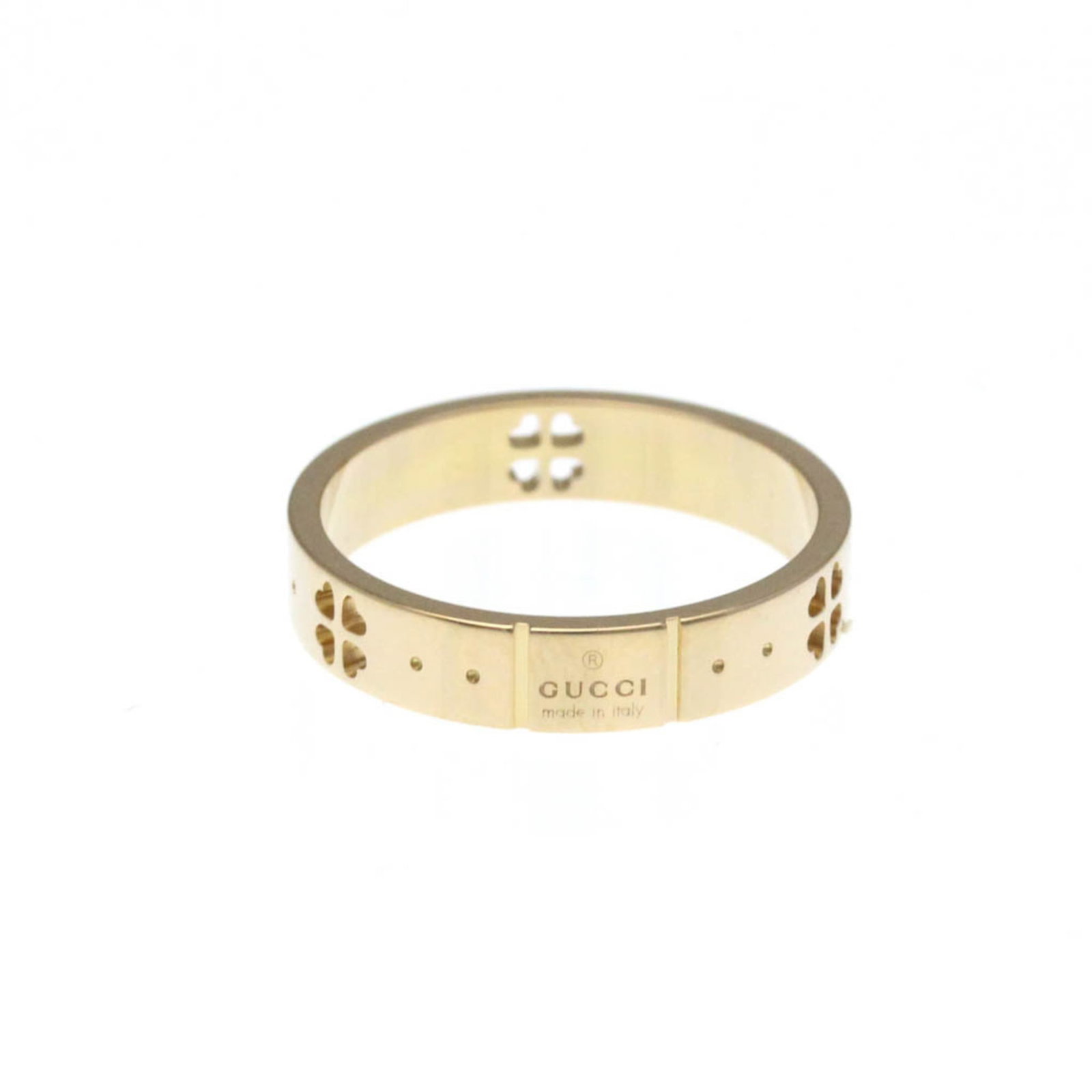 Gucci 18K Pink Gold Band Ring: Gucci 18K Pink Gold Band Ring Gucci 18K Pink Gold Band Ring, size 14 US (6.75), weighs 3.7g, and has a width of 4.1mm; the ring is in very good used condition with minor traces of usage. Item