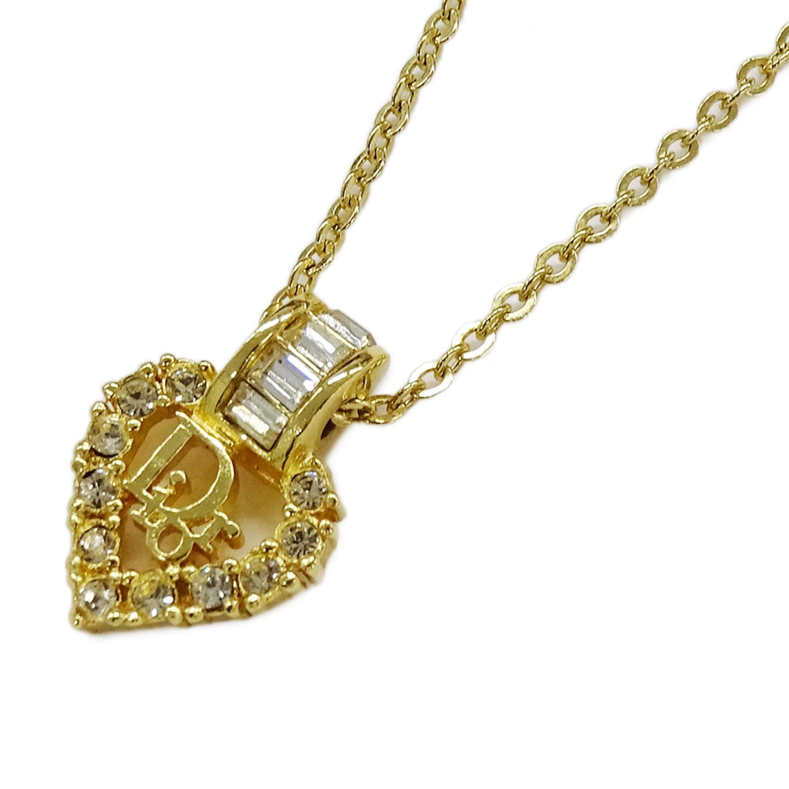 Christian Dior Women's Necklace, GP Gold, Rhinestones, Heart Design (1 of 10)