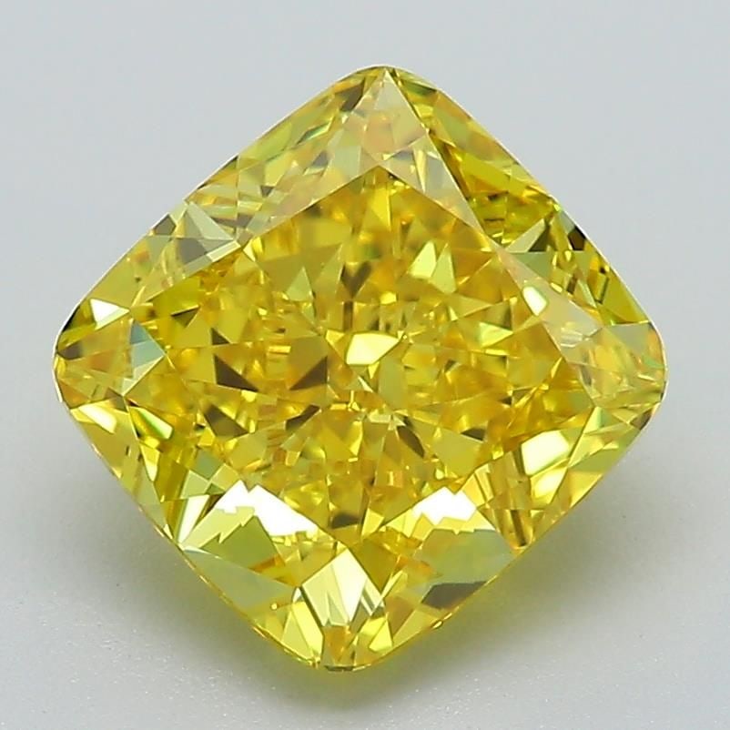 Loose Lab Diamond IGI Cushion Modified 2.88ct Fancy Vivid Yellow VS1: Loose Lab Diamond IGI Cushion Modified 2.88ct Fancy Vivid Yellow VS1 Loose lab-grown IGI cushion modified diamond weighing 2.88ct, color Fancy Vivid Yellow, clarity VS1, with excellent polish and symm