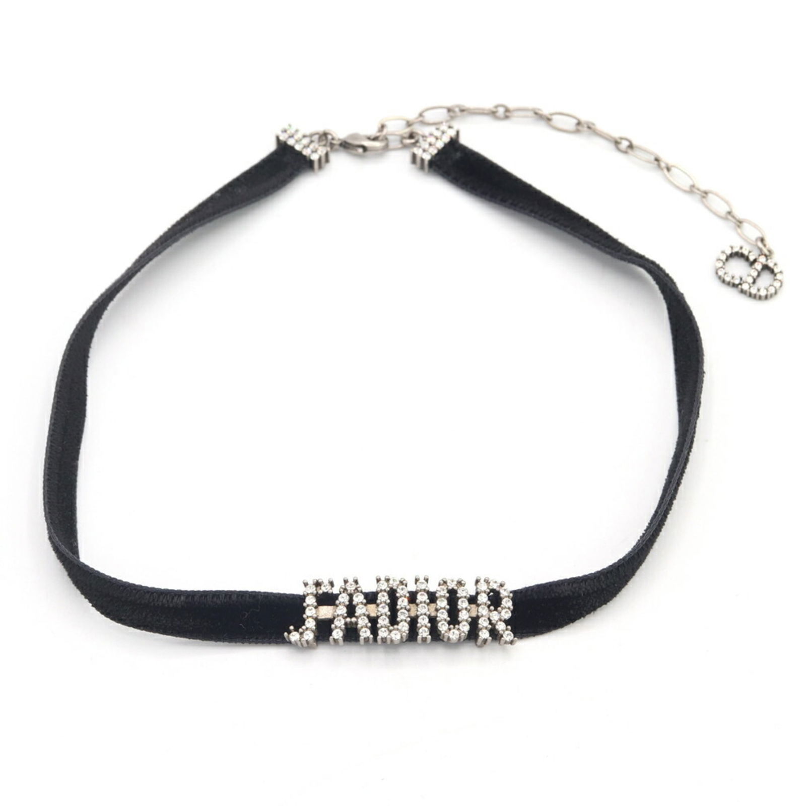 Christian Dior Choker Necklace Black Velvet Rhinestone for Women: Christian Dior Choker Necklace Black Velvet Rhinestone for Women Christian Dior choker necklace made of black velour and metal, featuring rhinestones, suitable for women with a neck circumference of
