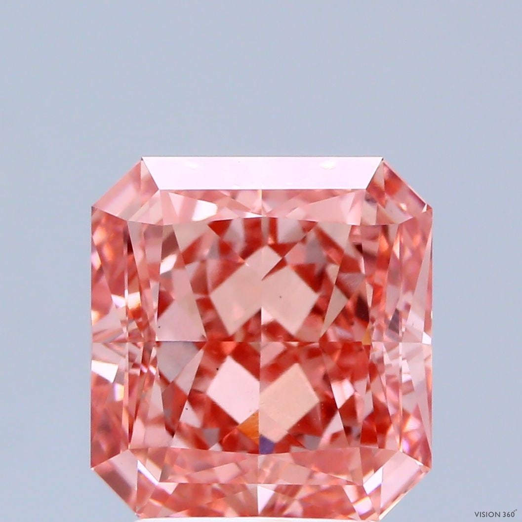 Loose Lab Diamond IGI Radiant 3.32ct Fancy Vivid Pink VS1: Loose Lab Diamond IGI Radiant 3.32ct Fancy Vivid Pink VS1 This loose lab-grown diamond weighs 3.32ct, is a radiant cut with fancy vivid pink color and VS1 clarity, featuring excellent polish and very