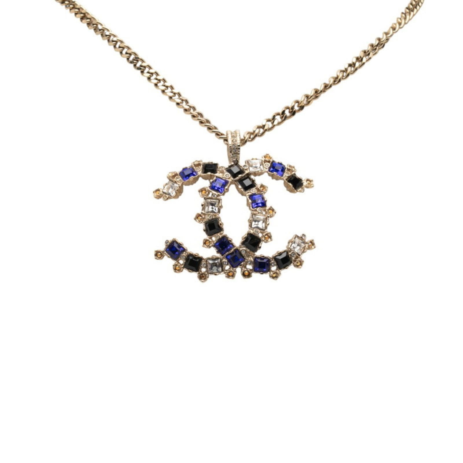 Chanel Coco Mark Necklace Gold with Blue Multicolor Rhinestones for Women (1 of 7)