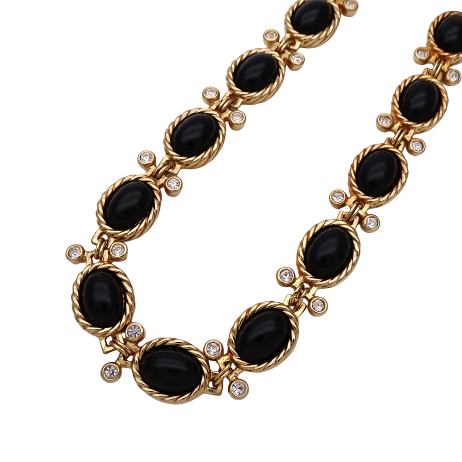 Christian Dior Women's Necklace, Gold, Metal, Rhinestone, Black, Oval, Beads: Christian Dior Women's Necklace, Gold, Metal, Rhinestone, Black, Oval, Beads Christian Dior women's necklace made of metal and rhinestones in black and gold, with a neck circumference of 43-48 cm, in