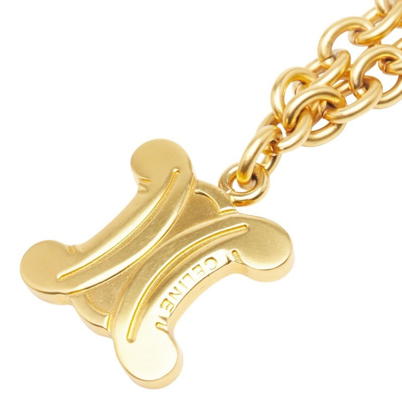 CELINE Gold Plated Macadam Triomphe Logo Necklace, Women's: CELINE Gold Plated Macadam Triomphe Logo Necklace, Women's Celine gold-plated necklace for women featuring a Macadam Triomphe logo, with a neck circumference of 82cm, and pendant size of 42.4mm x