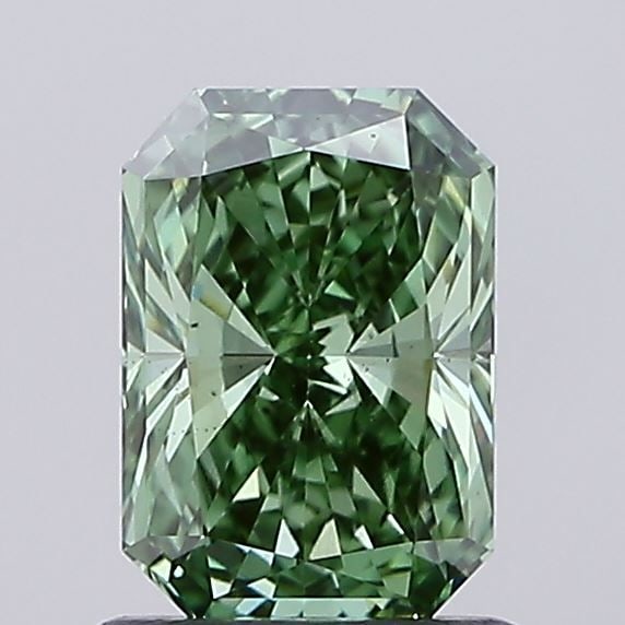 Loose Lab Diamond IGI Radiant 1.02ct Fancy Vivid Green VS2: Loose Lab Diamond IGI Radiant 1.02ct Fancy Vivid Green VS2 Loose Lab Diamond IGI Radiant, 1.02ct, Fancy Vivid Green, VS2 clarity, with VG polish and EX symmetry; measures 7.23 x 5.01 x 3.35 mm and cer