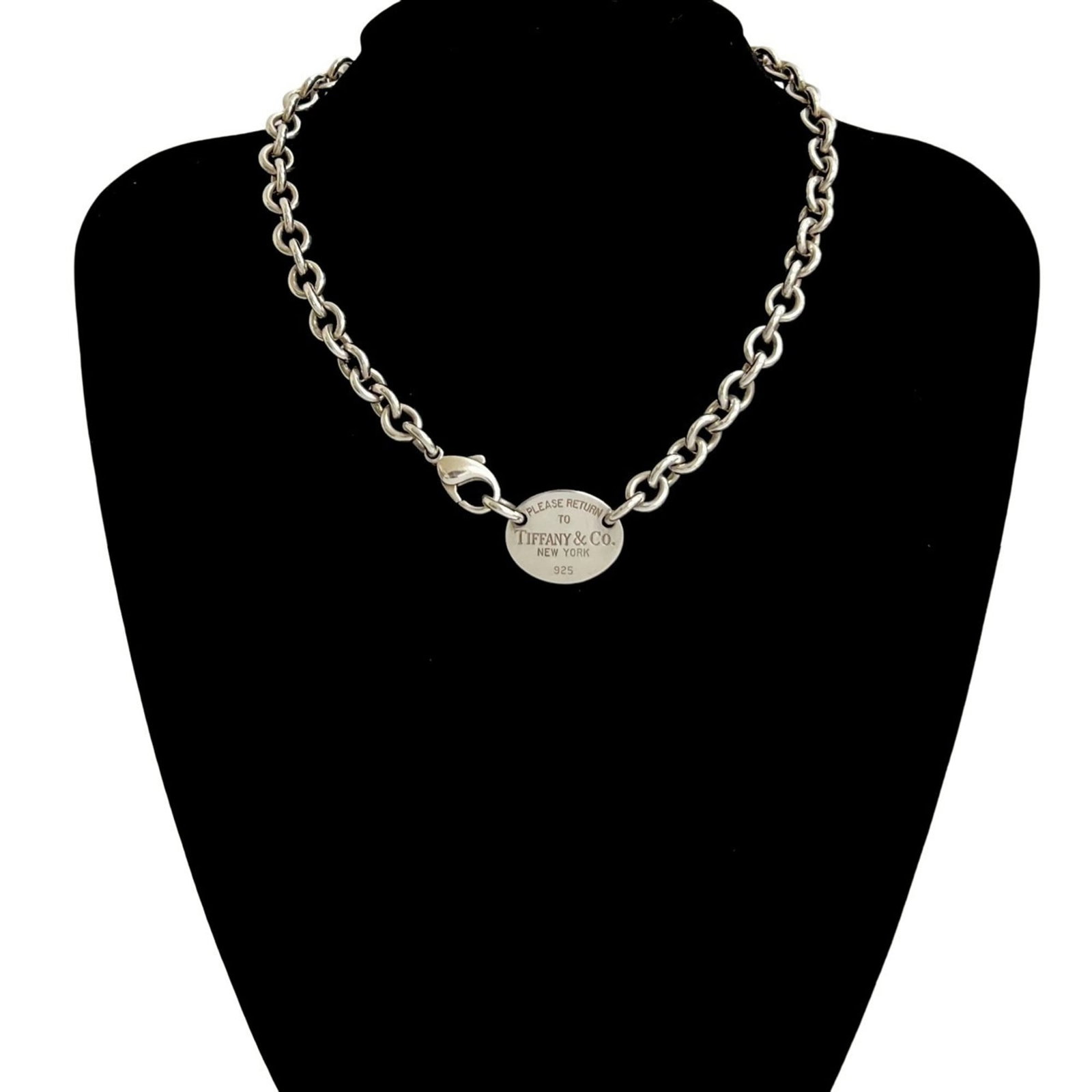 06545 TIFFANY & Co. Tiffany Return to Oval Tag Sterling Silver Chain Necklace Choker Accessory (1 of 5)
