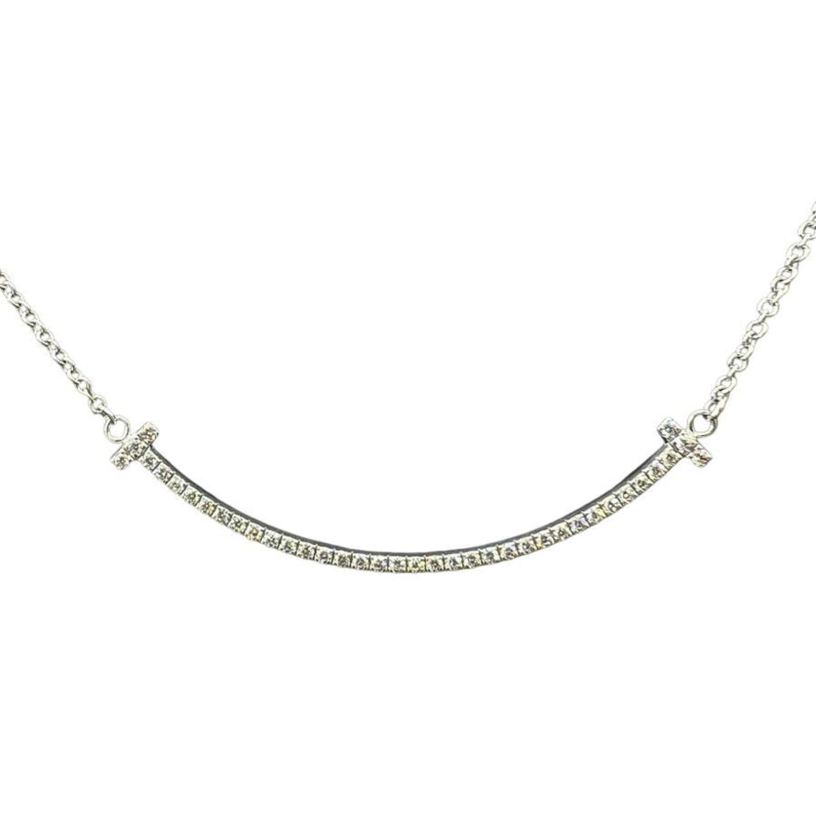 Women's TIFFANY & Co. Tiffany T Smile Small Pendant 18KWG Diamond Necklace 750 (1 of 11)
