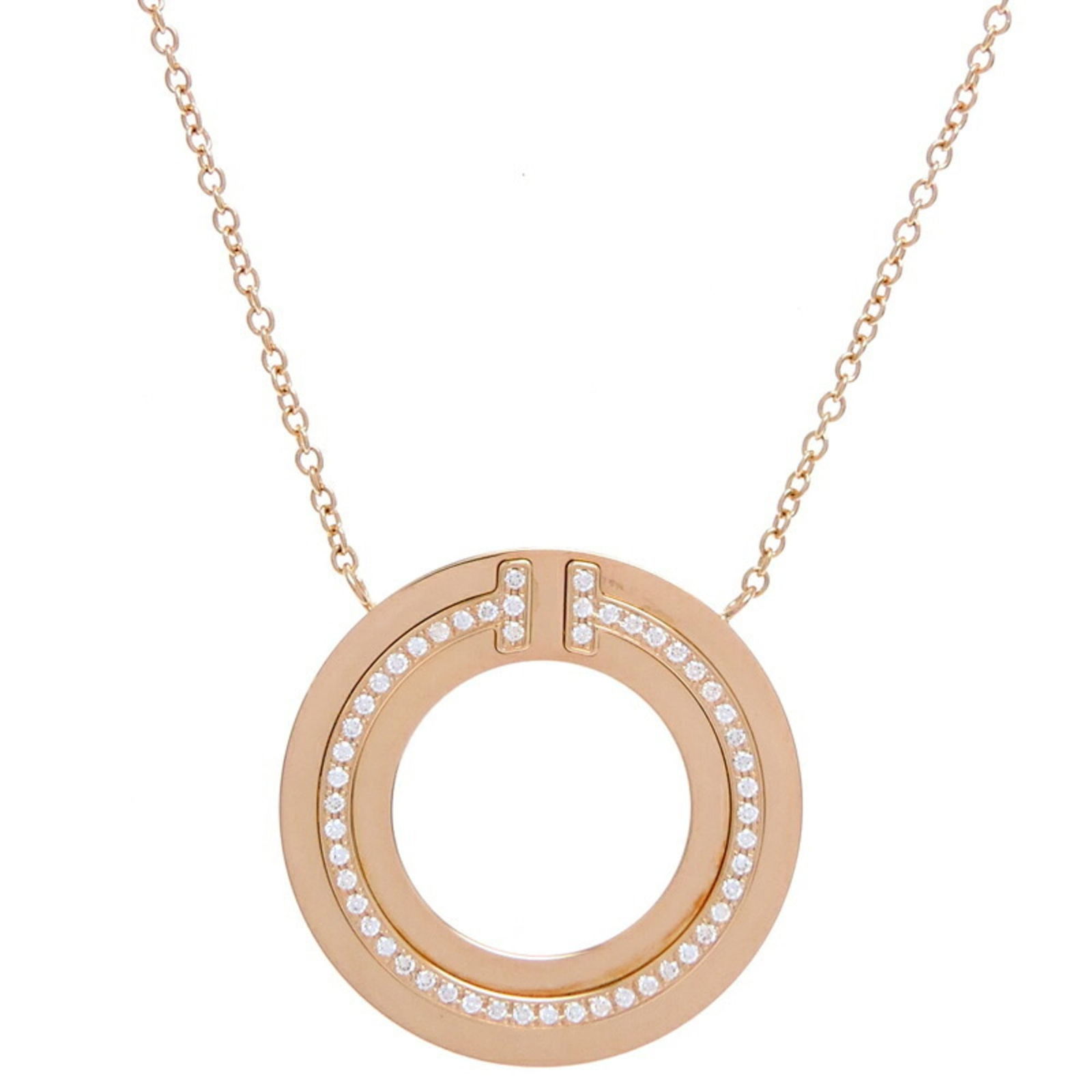 Gold Tiffany T Circle Diamond Women's Necklace in 750 Pink (1 of 8)