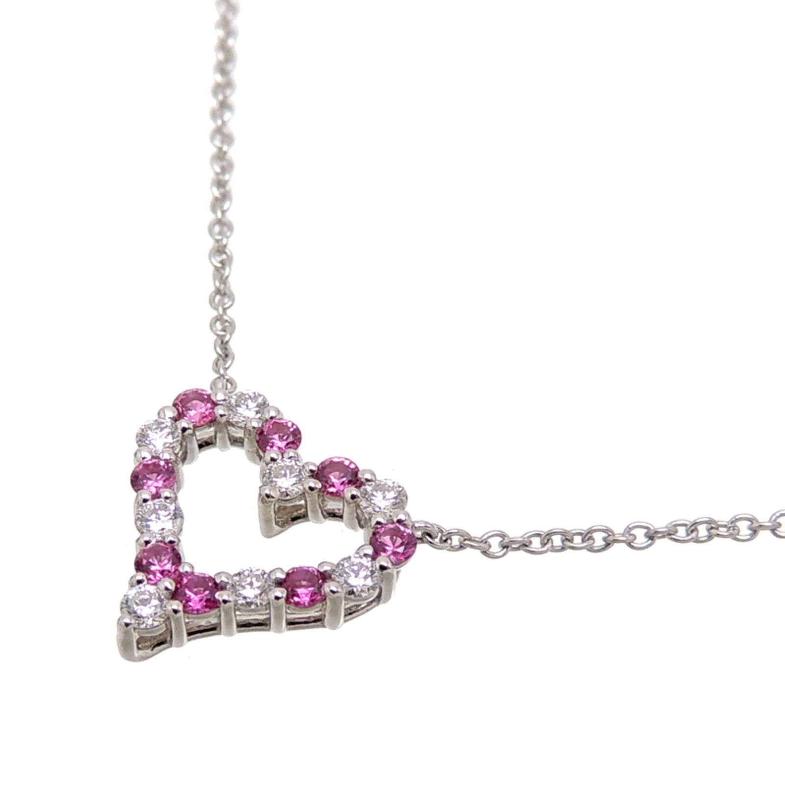 Platinum Tiffany Sentimental Heart Diamond and Pink Sapphire Women's Necklace in Pt950 (1 of 9)