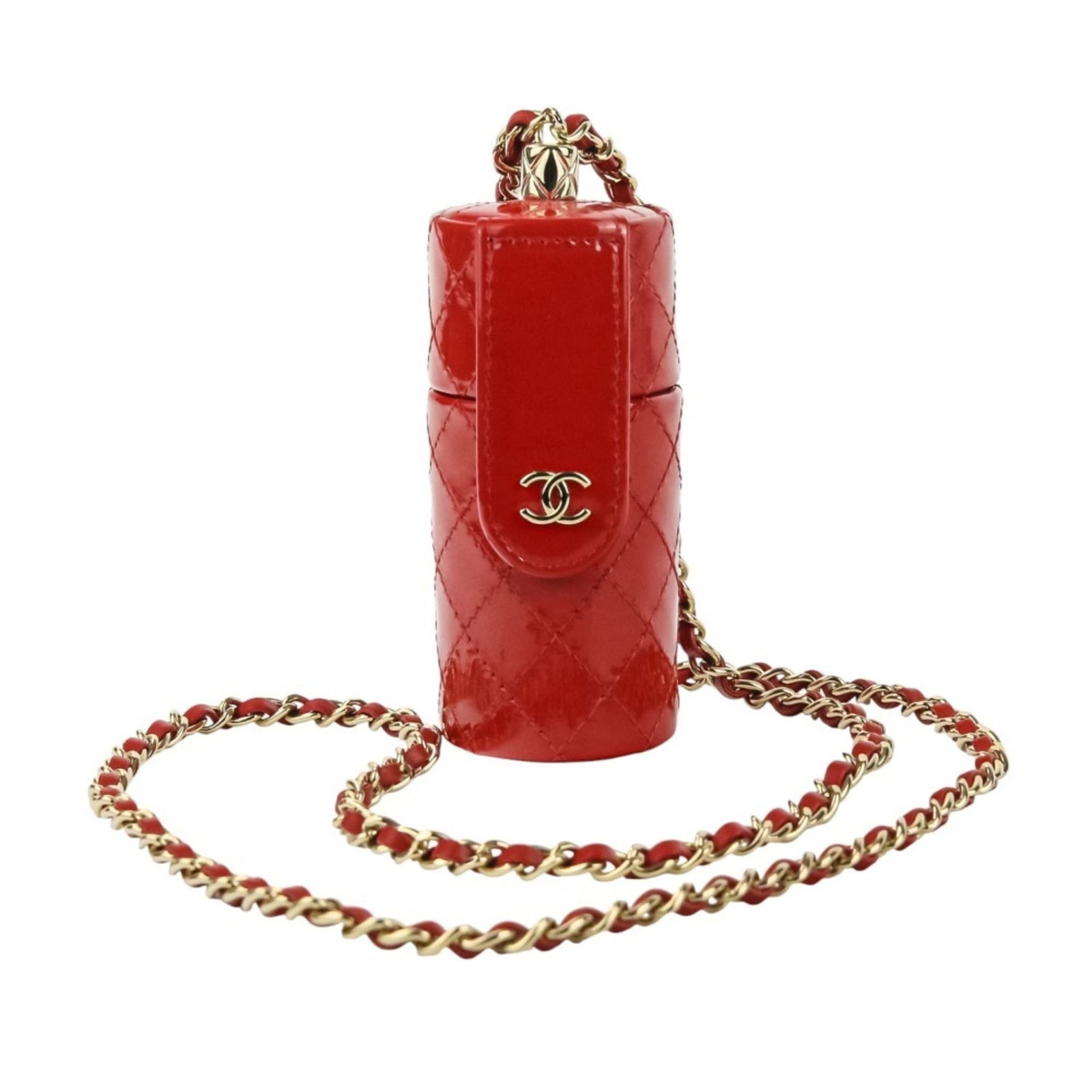 Women CHANEL Patent Leather Matelasse Coco Mark Chain Strap Lip Case Necklace in Red for (1 of 14)