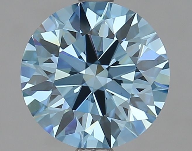 Loose Lab Diamond IGI Round 2.2ct Fancy Vivid Blue VVS2 - Ideal: Loose Lab Diamond IGI Round 2.2ct Fancy Vivid Blue VVS2 - Ideal Loose lab-grown diamond, round cut, weighing 2.2ct with a fancy vivid blue color and VVS2 clarity, certified by IGI. The diamond