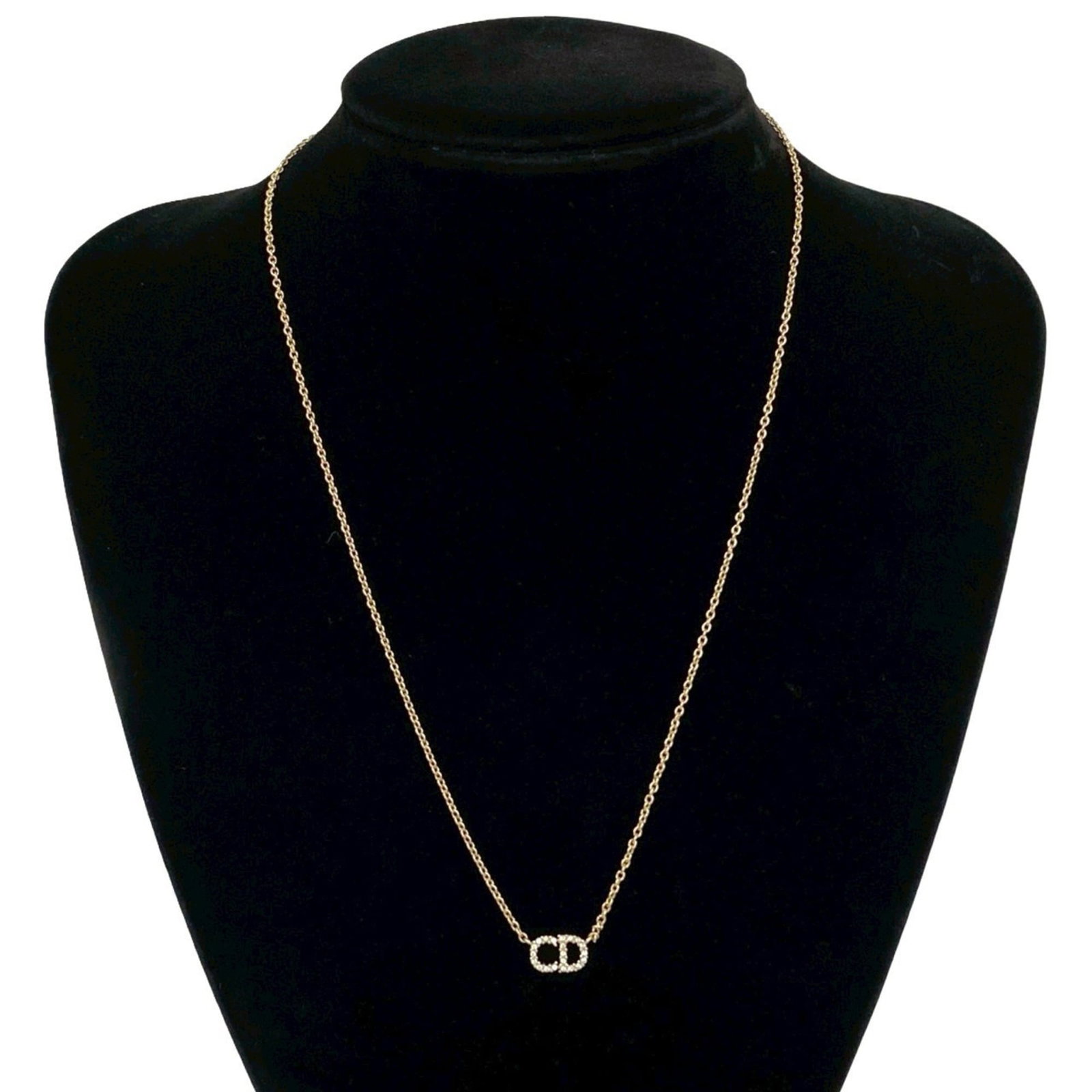 Christian Dior CD Logo GP Rhinestone Pendant Necklace Gold 42447 (1 of 4)