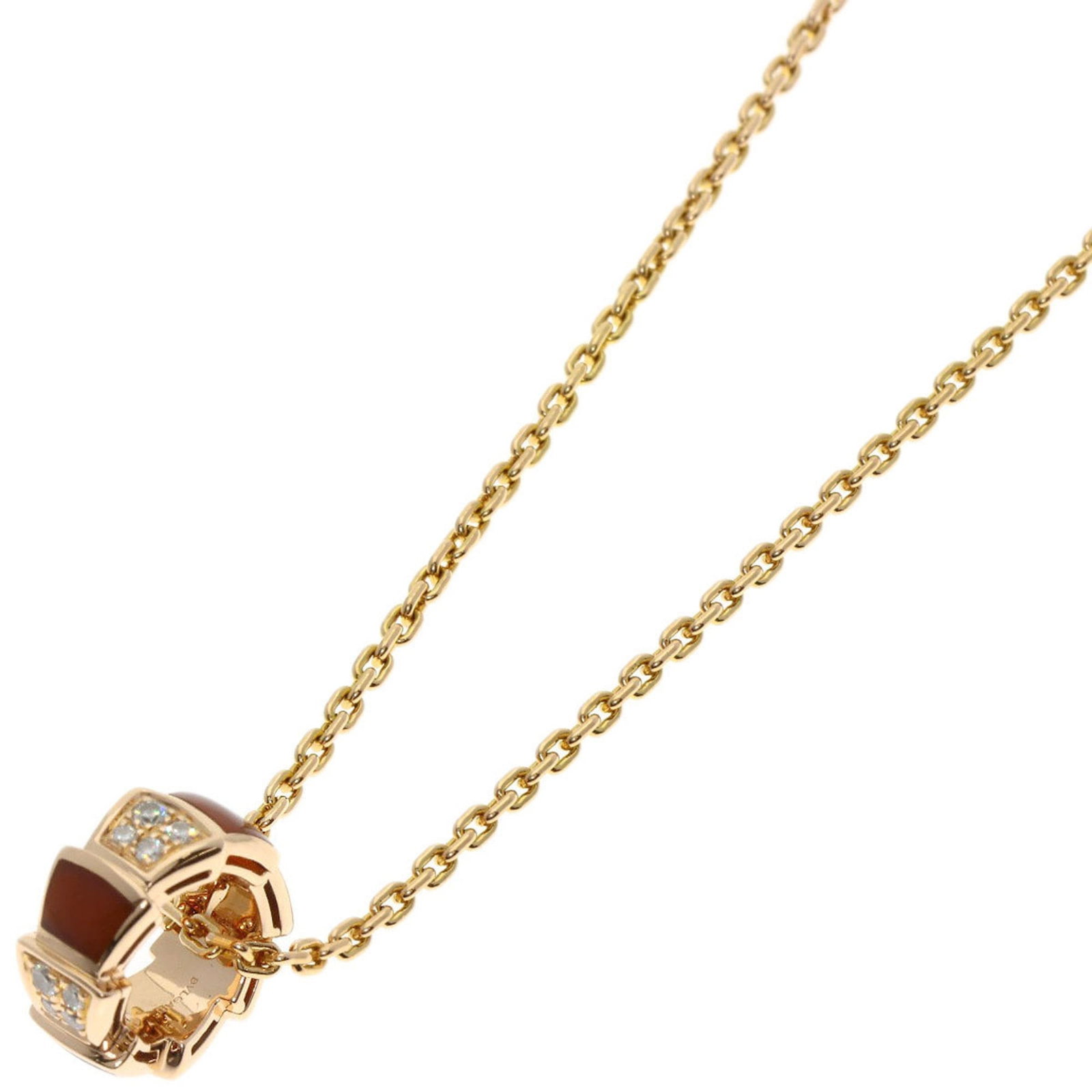 Bvlgari 18K Pink Gold Serpenti Necklace with Carnelian and Diamond for Women: Bvlgari 18K Pink Gold Serpenti Necklace with Carnelian and Diamond for Women Bvlgari 18K Pink Gold Serpenti Necklace, 43 cm in length, designed for women, in like new condition with hardly any traces