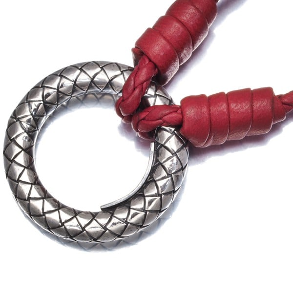 Bottega Veneta Intrecciato Necklace Red 925 Sterling Silver/ Leather (1 of 5)
