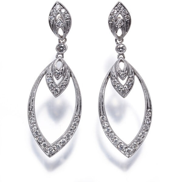 Classic Milgrain Earrings 0.36Ct Diamond 18K 750 White Gold (1 of 4)