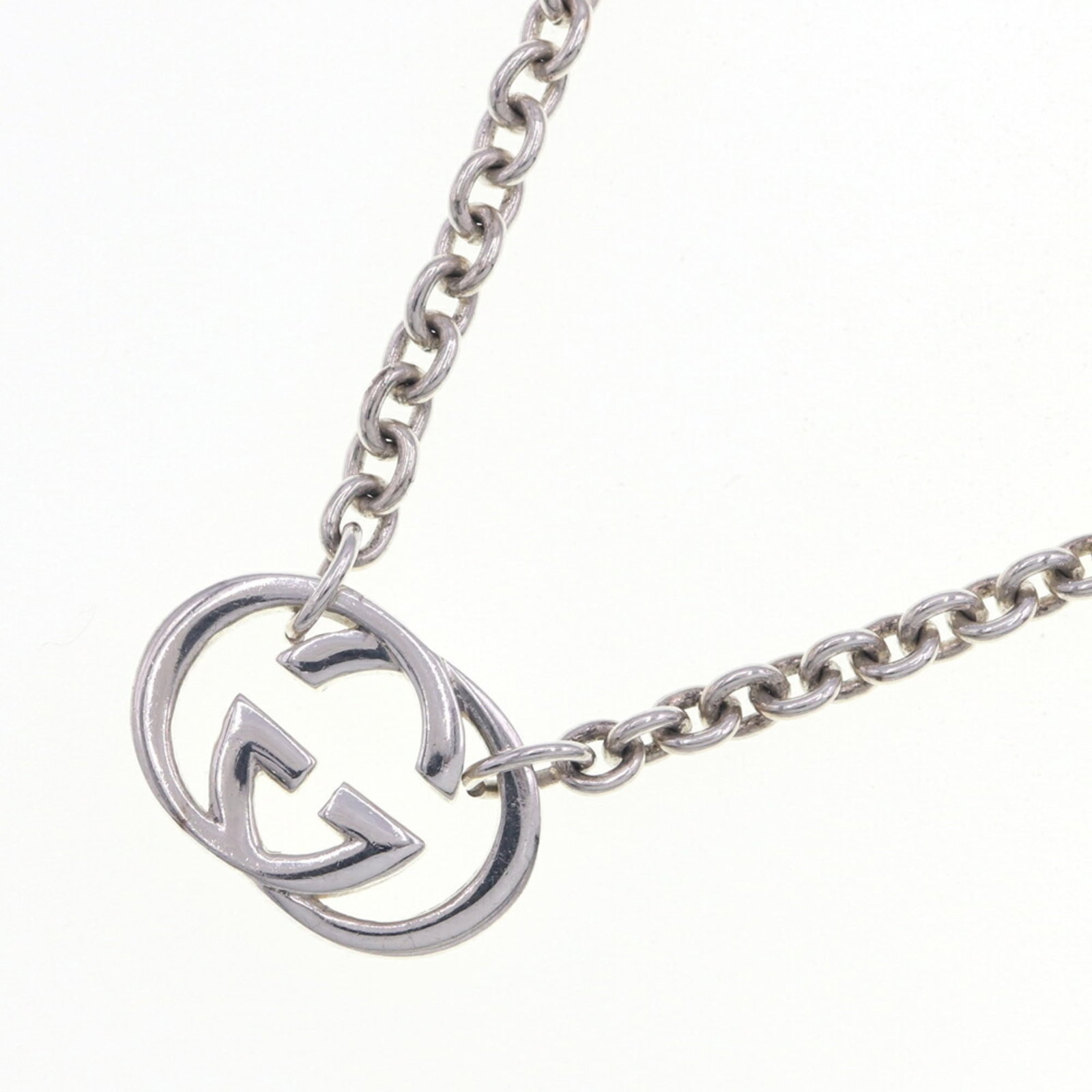 GUCCI Double G Necklace 190489 SV Sterling Silver 925 Pendant Choker Interlocking Women's Men's (1 of 6)