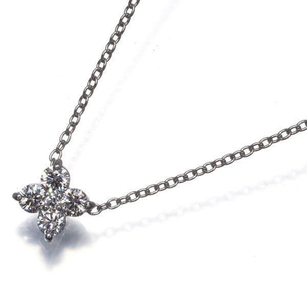 Gold Ponte Vecchio Necklace Diamond 0.30Ct Flower 18K 750 White (1 of 5)