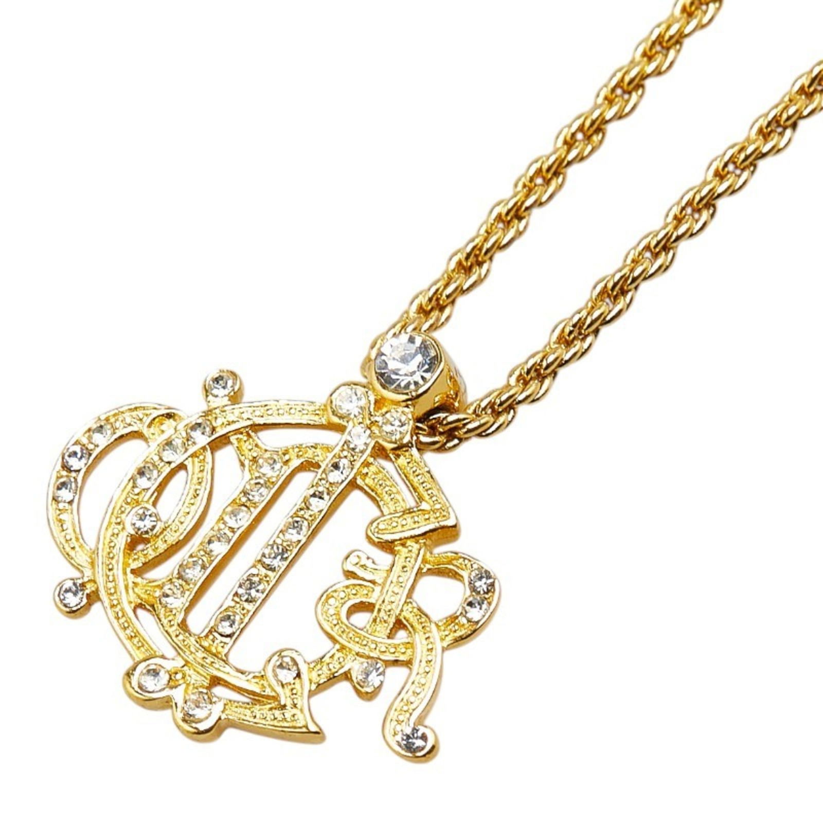 for women. - Christian Dior logo rhinestone necklace - gold plated (1 of 7)