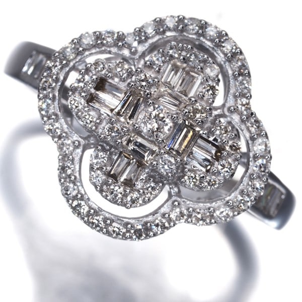 Gold Diamond 0.40Ct Flower Ring 18K 750 White (1 of 5)