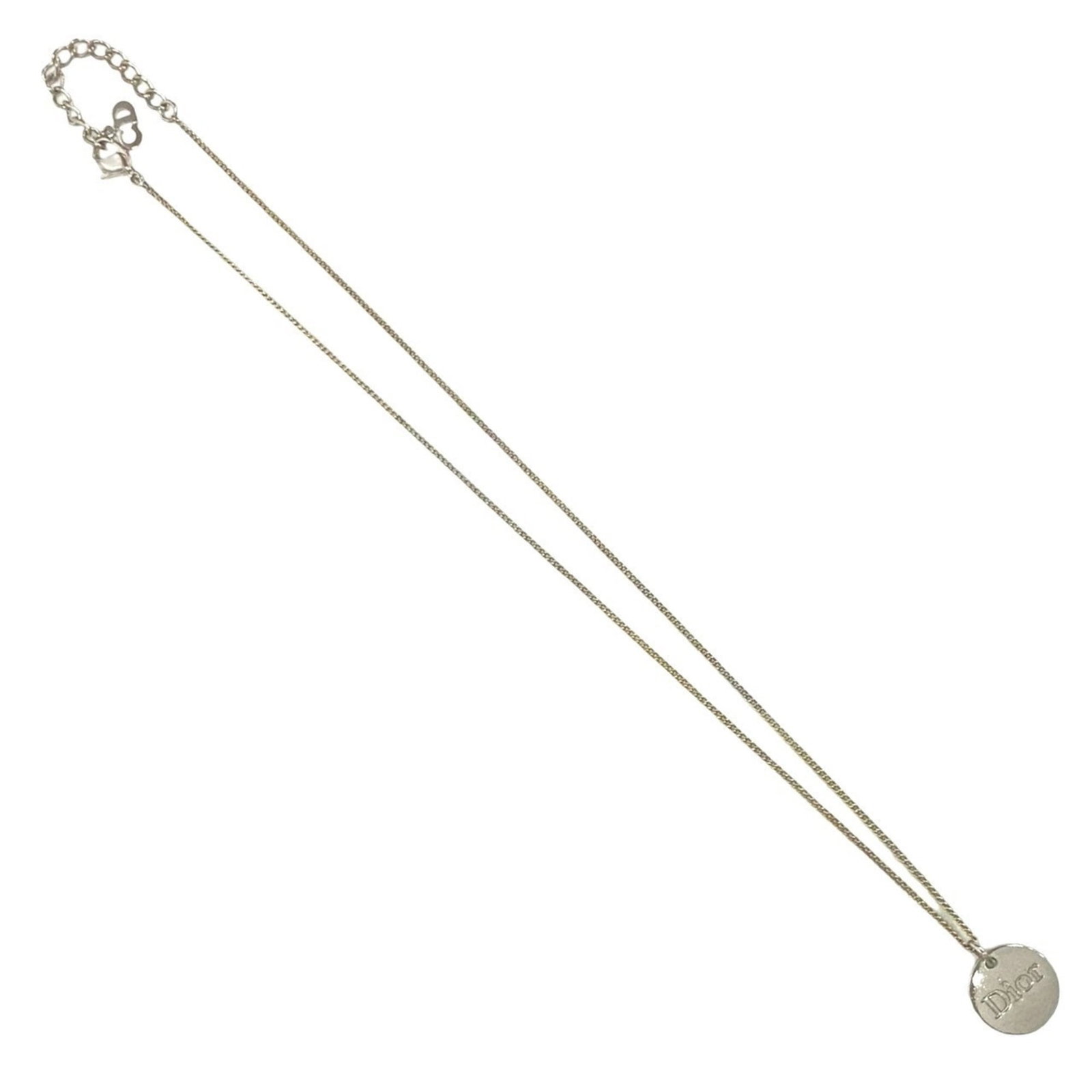 290-2 Christian Dior logo engraved motif circle silver plated necklace pendant (1 of 5)