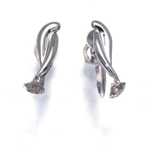 Gold Brown Diamond 0.15Ct/ 0.15Ct Solitaire Drop Twist Earrings 18K 750 White (1 of 4)