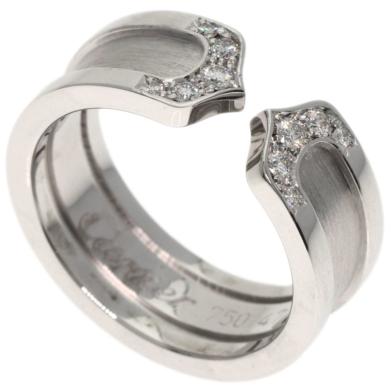 White Gold Cartier Band Ring (18K): White Gold Cartier Band Ring (18K) Cartier 18K white gold band ring for women, featuring a diamond, US size 4, in very good used condition with minor traces of usage. Item Specifics: Brand: Cartier Ty