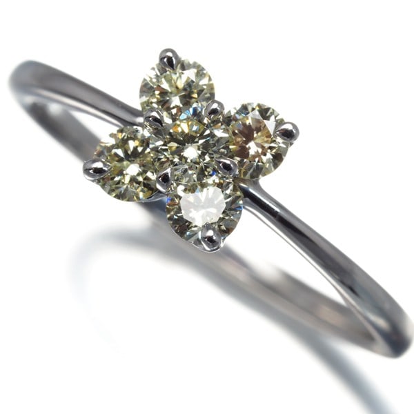 Gold Yellow Diamond 0.43Ct Flower Ring 18K 750 White (1 of 4)