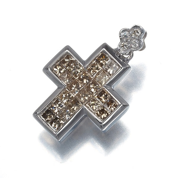 Gold Les Essentielles Pendant Brown &Clear Diamond Cross 18K 750 White (1 of 4)