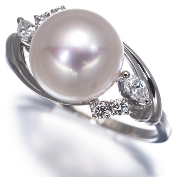 Platinum Mikimoto Ring Akoya Pearl 9.4Mm Diamond Us5.75-6 950 (1 of 6)