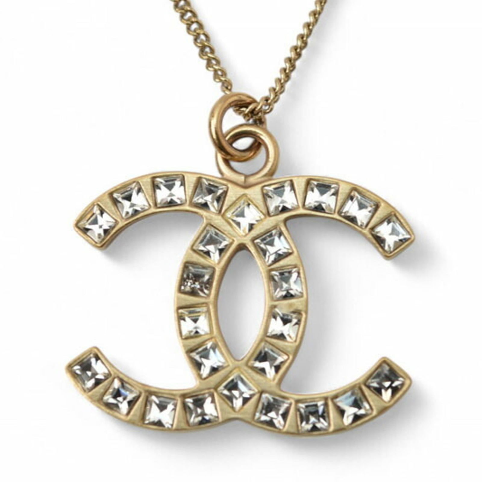 B12 Chanel Necklace Pendant CHANEL Coco Mark CC Rhinestone Gold (1 of 7)