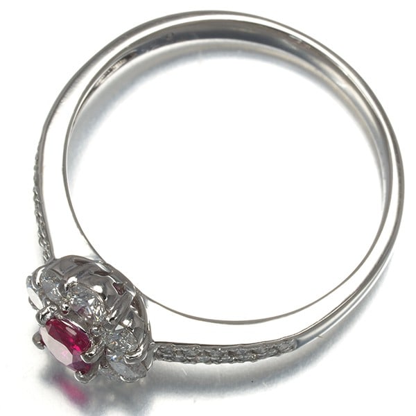 Platinum Ruby 0.31Ct Diamond 0.62Ct Flower Ring 900 - 3