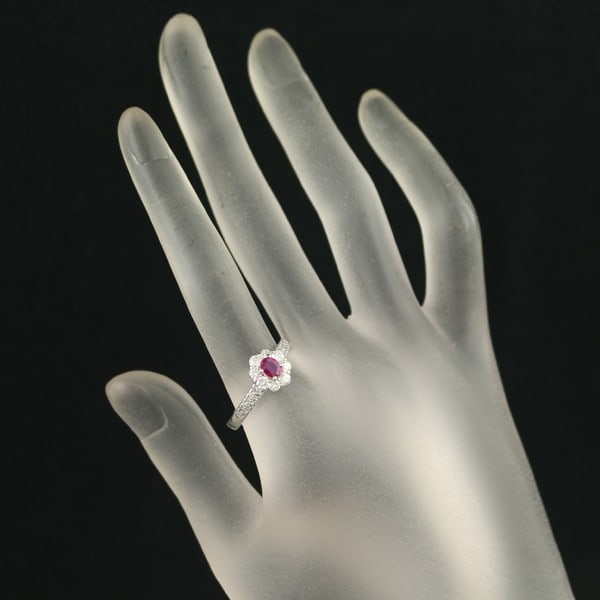 Platinum Ruby 0.31Ct Diamond 0.62Ct Flower Ring 900 - 4