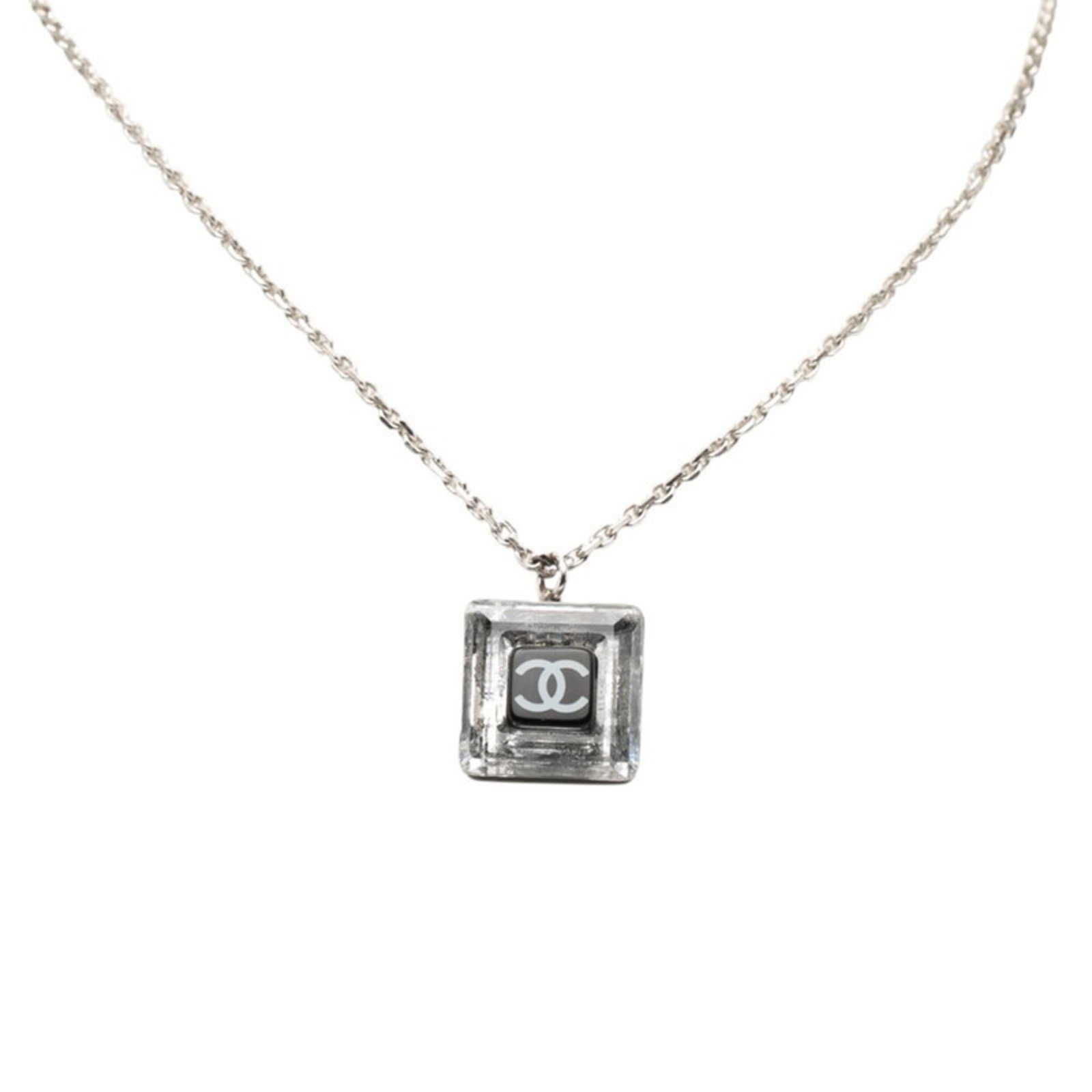 Chanel Coco Mark Necklace Silver and Black Metal with Plastic, Women's (1 of 6)