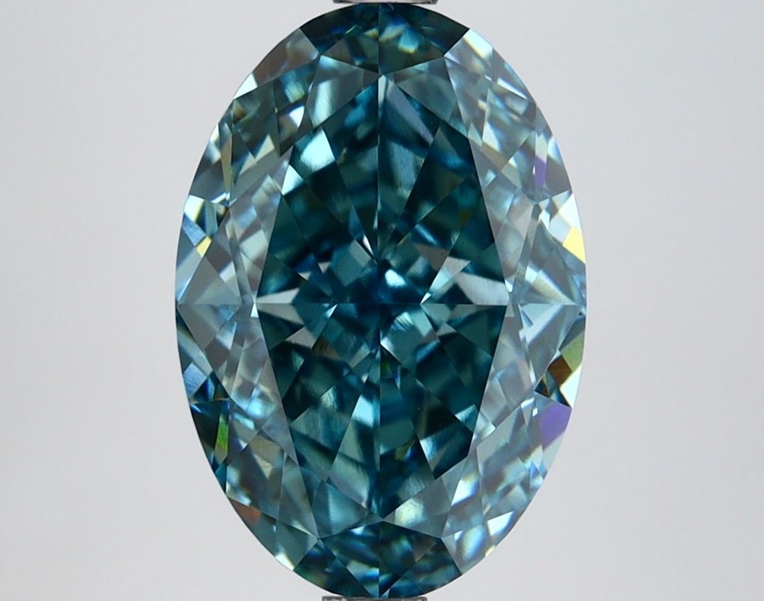 Loose Lab Diamond IGI Oval 4.06ct Fancy Vivid Green Blue VVS2: Loose Lab Diamond IGI Oval 4.06ct Fancy Vivid Green Blue VVS2 Loose lab-grown diamond, IGI certified, weighing 4.06ct with fancy vivid green blue color and clarity VVS2; includes excellent polish and