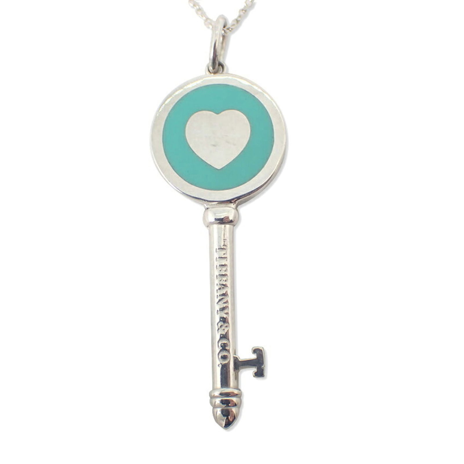 TIFFANY 925 Heart Key Pendant Necklace Blue Enamel (1 of 9)