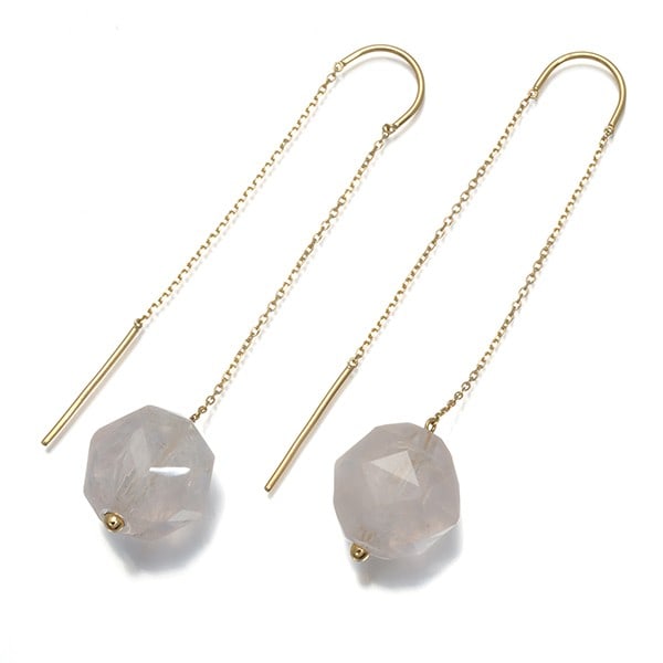 Star Jewelry 18K 750 Yellow Gold Rose Quartz Chain Drop Earrings: Star Jewelry 18K 750 Yellow Gold Rose Quartz Chain Drop Earrings Star Jewelry 18K 750 Yellow Gold earrings featuring natural rose quartz stones. Made in Japan. Item Specifics: Brand: STAR JEWELRY