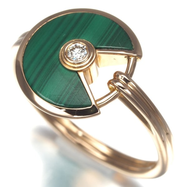 Cartier 18K 750 Rose Gold Ring Malachite Diamond Amulette De Cartier Eu50 (1 of 5)