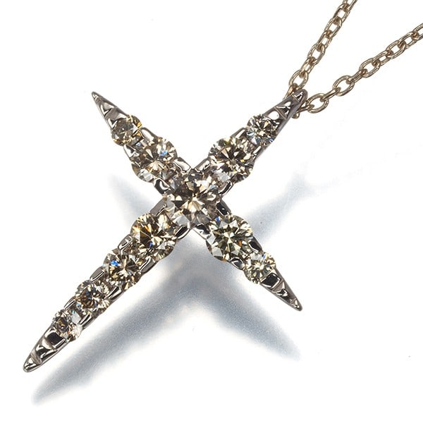 Kashikey Diamond Necklace 0.70ct Naked Cross 18K Brown Gold: Kashikey Diamond Necklace 0.70ct Naked Cross 18K Brown Gold KASHIKEY 0.70ct Naked Cross Necklace crafted in 18k Brown Gold, featuring a minimalist pendant design; made in Japan. Item Specifics: