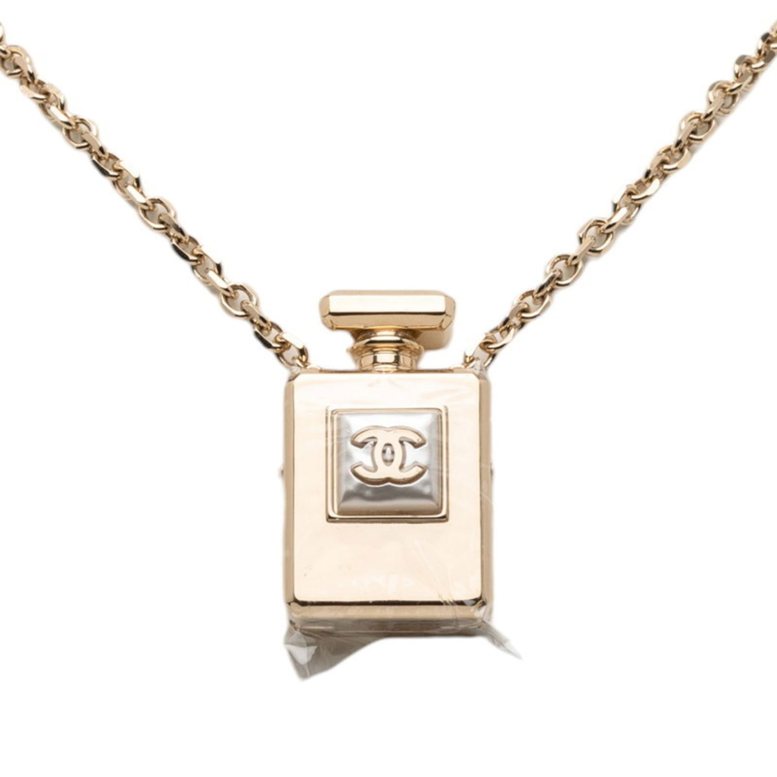 Chanel Coco Mark Perfume Bottle Motif Necklace - Champagne Gold with Faux Pearls (1 of 5)