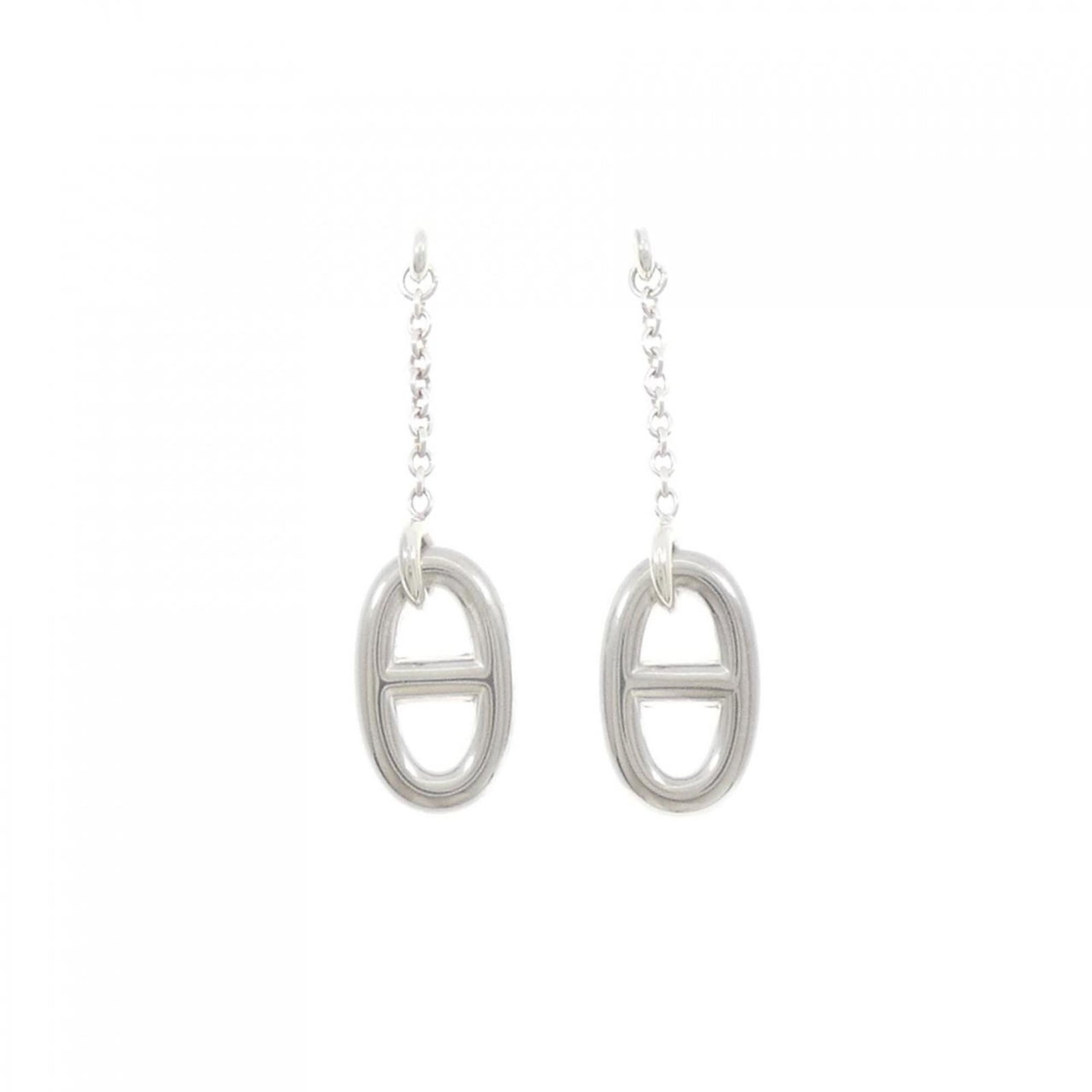 Silver 925 Hermes Chain Earrings: Silver 925 Hermes Chain Earrings Silver 925 chain earrings by Hermes for women, measuring 39.00mm x 10.20mm, in like-new condition with minimal signs of usage. Item Specifics: Brand: Hermes Type: Chai