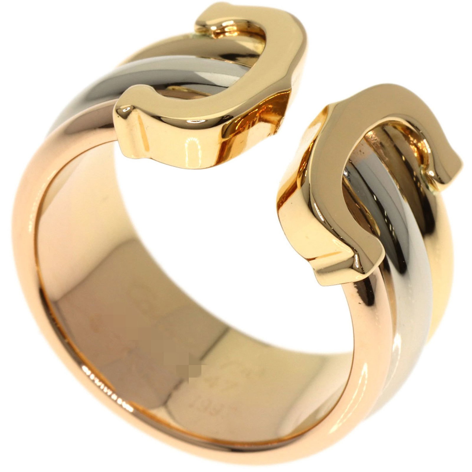 Cartier Band Ring, Pink Gold (18K), White Gold (18K), Yellow Gold (18K): Cartier Band Ring, Pink Gold (18K), White Gold (18K), Yellow Gold (18K) Cartier band ring made from 18K pink, white, and yellow gold, sized for women (US size 4), in very good used condition. Item Spe