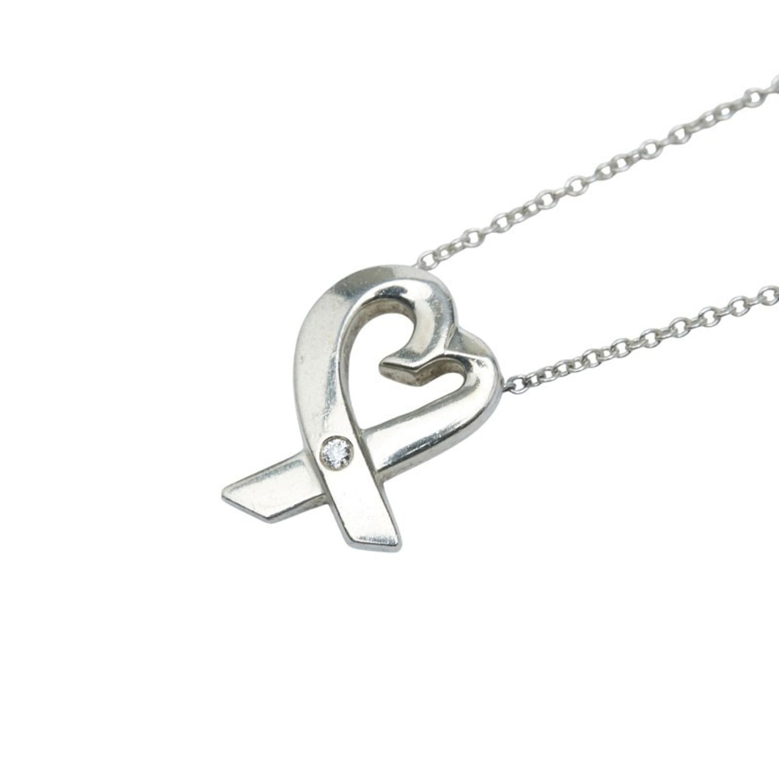 Tiffany & Co. Paloma Picasso Loving Heart Necklace, 1 Diamond, 925 Sterling Silver, Women's: Tiffany & Co. Paloma Picasso Loving Heart Necklace, 1 Diamond, 925 Sterling Silver, Women's Tiffany & Co. Paloma Picasso Loving Heart necklace for women, made of 925 sterling silver featuring one