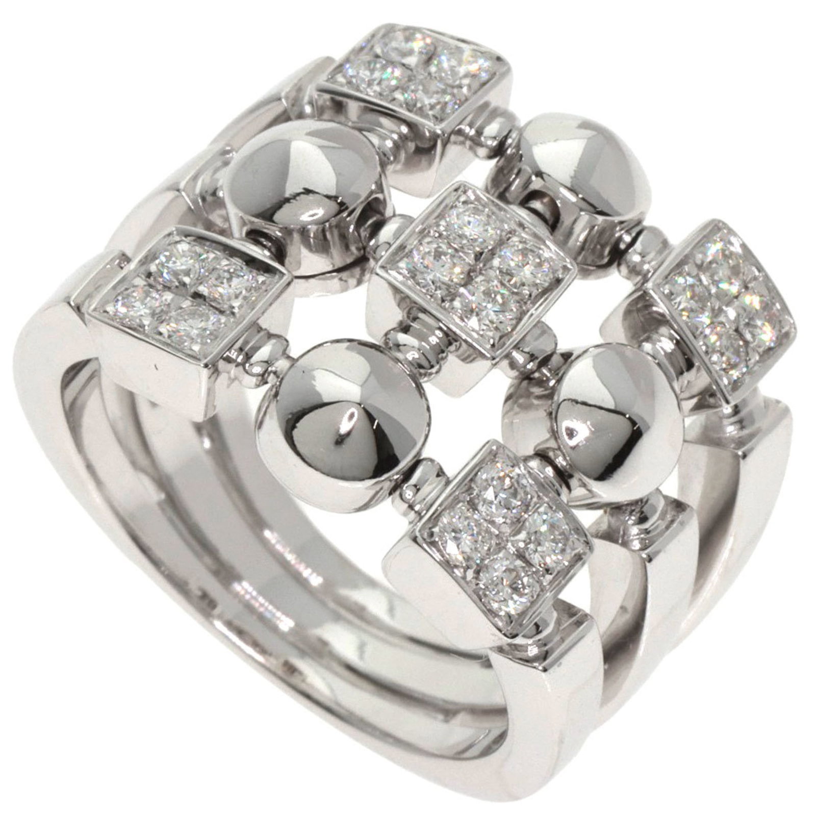Bvlgari 18K White Gold Band Ring: Bvlgari 18K White Gold Band Ring This Bvlgari band ring for women is made from 18K white gold and includes a diamond, sized US5, in very good condition with minimal signs of wear. Item Specifics: Bran