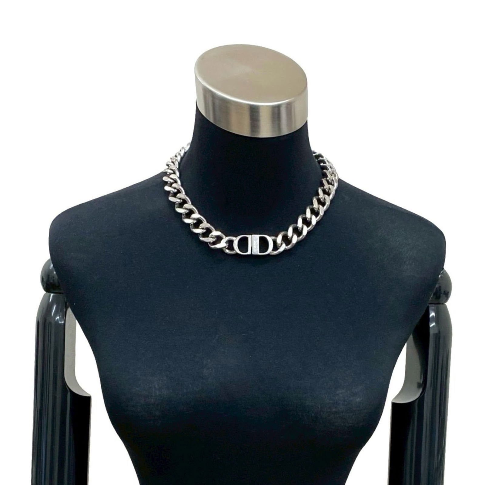 Christian Dior CD Logo Silver Metal Necklace Choker 97529 (1 of 6)