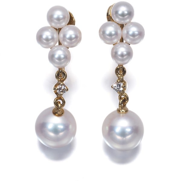 Mikimoto Earrings 18K 750 Yellow Gold Akoya Pearl 3.8-7.0mm Diamond (1 of 4)