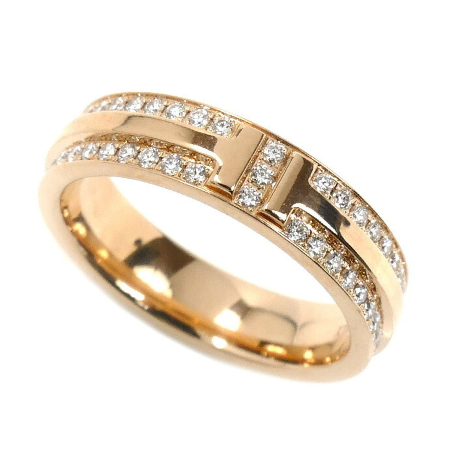 Tiffany 18K Pink Gold Band Ring: Tiffany 18K Pink Gold Band Ring Tiffany 18K Pink Gold Band Ring for women in pink gold, size 5 (49 US), featuring a diamond. Condition is used (like new) with hardly any traces of usage. Item