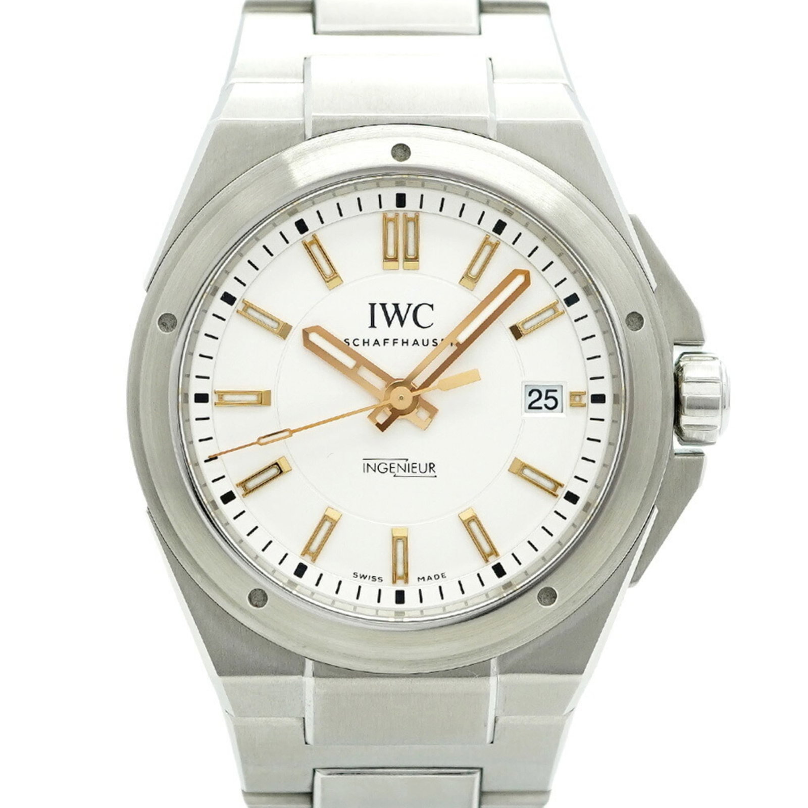 IWC Wristwatch: IWC Wristwatch IWC men's wristwatch made with a stainless steel band, silver dial, and a 39mm case diameter, in very good used condition. Item Specifics: Brand: Iwc Type: Wristwatch Gender: Men Materi
